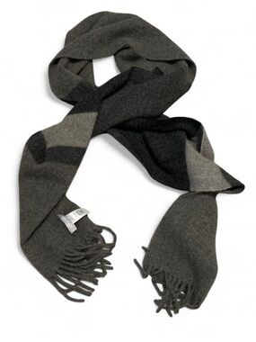 Nordstrom 100% Cashmere Gray & Black Colorblock Fringe Scarf